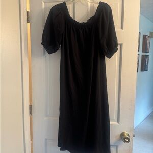 H&M Black Midi Dress with Puff Sleeves
